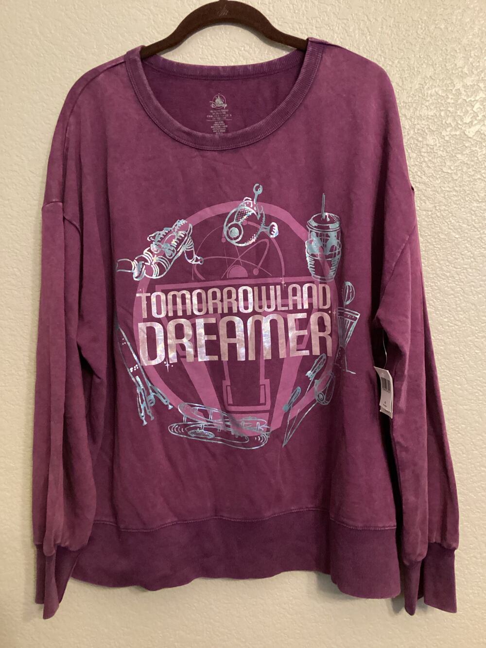 NWT Disney Parks Tomorrowland Dreamer Purple Crewneck Holographic Sweater XXL